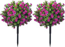 23.6" Artificial Boxwood Topiary Ball Trees with Purple Flowers, Set of 2 UV Resistant No Fade Outdoor Faux Plants with Ground Spike, Fake Shrubs for Garden, Patio, Porch, Yard, Indoor Decor by GreenHaven Gardens