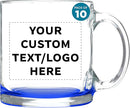 Custom Libbey Clear Glass Coffee Mugs 13 oz. Set of 10, Personalized Bulk Pack - Perfect for Coffee, Tea, Espresso, Hot Cocoa, Other Beverages - Blue Bottom by TinyTreasures Baby Boutique