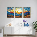 Mountains Framed Canvas Wall Art Set, Modern Abstract Art Painting, Irregular Square Ridge Wall Decor, Sunrise Art Print for Living Room, Bathroom, Bedroom, Office - 16"x24"x3 by CozyNest Decor