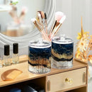 2 Pack Qtip Holder Dispenser Navy Blue Marble Bathroom Storage Canister Lid Acrylic Plastic Apothecary Jar Set Vanity Makeup Organizer for Cotton Swabs/Pads/Floss by CozyNest Decor