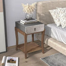 COSIEST Rustic Nightstand, 2-Tier Farmhouse Bedside Table, Wood Accent End Table with Storage Drawer and Open Display Shelf for Bedroom Nursery Living Room (Black & Silver) by CozyNest Decor
