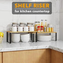 SpaceAid Cabinet Shelf Organizers 2 Pack, Kitchen Counter Rack Shelves Riser, Stackable Expandable Spice Rack, Pantry Cupboard Storage Organization (Black and Natural, Long) by CozyNest Decor