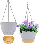 QCQHDU 2 Pack Hanging Planters for Indoor Outdoor Plants, 8 Inch Hanging Baskets Flower Pots with Reservoir Tray & Visible Water-Level by CozyNest Decor