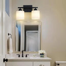 Milk Glass Vanity Lights for Bathroom, 2 Light Matte Black Bathroom Light Fixtures Over Mirror, Ceramic E26 Sockets Wall Mounted by CozyNest Decor