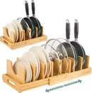 Bamboo Pot Lid Organizer, Adjustable Kitchen Organizer for Cabinet, Expandable Pot and Pan Storage Rack, Kitchen Organization for Lids, Bakeware, and Cutting Boards by CozyNest Decor