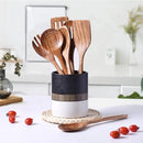 Gudamaye 13 inch Long Wooden Utensils for Cooking, Long Handle Wooden Spoons for Cooking, 7 PCES Crafting Wooden Spoon Set, Wooden Kitchen Utensil set, Natural Teak Wooden utensil Set