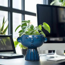 Head Planter Pot - 7 Inch Cute Face Planter for Indoor Outdoor Plants Ceramic Succulent Pot Round Flower Pot Present for Mother Christmas with Drainage Hole Blue by GreenHaven Gardens