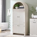 71" Tall Arched Bathroom Storage Cabinet, Modern Fluted Storage Cabinet w/Doors, 3 Adjustable Shelves, 6 Door Shelves, Wood Freestanding Cabinet for Bathroom, Entryway, Hallway, Antique White by CozyNest Decor