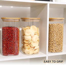 Glass Food Storage Jars with Lids(50oz)Square Set of 3 ,Glass Storage Containers Clear Glass Food Canister with Bamboo Lid Airtight For Serving Tea, Coffee Beans, Flour,Cookie, Cereal,Spice and More by CozyNest Decor