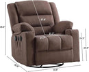 Rocker Recliner Chair with Heat and Massage, 360° Swivel Recliner Chairs for Adults, Heavy Duty Reclining Sofa Chair with USB Port Cup Holders Side Pockets for Living Room (Brown) by CozyNest Decor