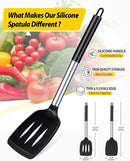 Pack of 2 Silicone Solid Turner, Non Stick Slotted Kitchen Spatulas, High Heat Resistant BPA Free Cooking Utensils, Ideal Cookware for Fish, Eggs, Pancakes(Black) by CozyNest Decor