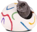 MEOWFIA Cat Cave – Premium Felt Cat Bed for Indoor Cats, Handmade 100% Merino Wool (Large, Ivory Rainbow) by CozyNest Decor