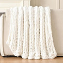 Esterra Chunky Knit Blanket Throw, 100% Handmade Chenille Throw Blanket 50"x60", Soft Thick Yarn Cable Knit Crochet Throw Blanket Rope Knot Throw for Couch Bed Sofa, Bright White by CozyNest Decor