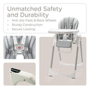 KÜB 3-in-1 Foldable Baby High Chair | Multifunctional Infant High Chairs for Babies and Toddlers | Removable Seat & Tray Easy Clean | 7 Height & 4 Recline Adjustable | 2 Locking Wheels (Grey) by TinyTreasures Baby Boutique