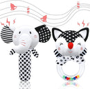 Baby Rattles & Toys - 0-3 Months, High Contrast Black & White Plush Stuffed Toys for Infants by TinyTreasures Baby Boutique