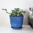 Gepege 6 Inch Beaded Ceramic Planter Set of 2 with Drainage Hole and Saucer for Plants, Indoor-Outdoor Large Round Succulent Orchid Flower Pot (Blue, for Inner-pots not Larger Than 5 Inch) by GreenHaven Gardens