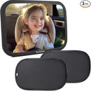 Funbliss Bar Mirror for Baby + 2 Pack Car Window Shades Bundle (19″ × 12″), UPF 50+ Window Shade for Baby in Car, 360° Rotation Fully-Adjustable Straps by TinyTreasures Baby Boutique