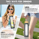 32 oz Glass Water Bottle with Straw - Motivational Time Marker & Silicone Sleeve - Reusable Tumbler Includes 2 Bamboo Lids & Fruit Infuser - 1 Pack by CozyNest Decor