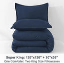 Litanika Navy Blue Oversized King Comforters Super King Size, 3 Pieces Lightweight Solid Bedding Comforter Set, All Season Fluffy Bed Set (120x120In Comforter & 2 Pillowcases) by CozyNest Decor