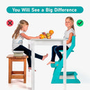 FORNEL Modern Wooden High Chair in Turquoise | The Adjustable Grow-with-Me Chair with a Stylish Pop of Color for Your Kitchen & Dining Room by TinyTreasures Baby Boutique