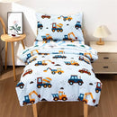 NTBED 4 Pieces Construction Truck Toddler Bedding Set for Baby Boys, Cartoon Vehicles Excavator Cars Printed, Includes Comforter, Flat Sheet, Fitted Sheet and Pillowcase,Light Blue by TinyTreasures Baby Boutique