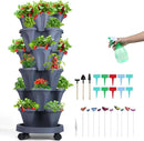 Vertical Planter, 6 Tier Stackable Strawberry Planter with Garden Tool Set, Movable Indoor/Outdoor Garden Herb Pot for Growing Vegetables and Succulents, Dark Gray