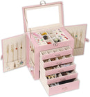 BOOVO Jewelry Box For women, 6 Layer Large Jewelry Organizer With Mirror, Multi-Function Storage Box With Lock, Accessory Holder With 5 Drawers, For Earrings Necklace Ring Bracelet (Pink) by TinyTreasures Baby Boutique
