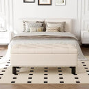 Furniliving 42” Ottoman Bench with Storage, Folding Storage Ottoman Benches with Wood Legs, Upholstered Bedroom Bench with Button-Tufted, Entryway Bench for Bedroom, Linen, Beige by CozyNest Decor