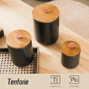 Black Canister Sets for Kitchen, 3pcs Ceramic Canisters with Airtight Wooden Lid, Food Storage Jar, Large Kitchen Storage Containers for Serving Coffee Beans, Tea, Sugar, Salt, Spices by CozyNest Decor