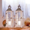 Bdor 2 Pack 26in Farmhouse White Waterproof Wood Metal Decorative Lanterns with Remote Control, Timer, Tempered Glass, Flameless Pillar Candles, Decorative Lanterns for Front Porch, Wedding by CozyNest Decor