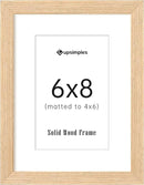 upsimples 6x8 Picture Frame, Natural Solid Wooden Picture Frames, Display 4x6 with Mat or 6 x 8 Without Mat, Wall or Tabletop, 1 Pack, Natural by CozyNest Decor