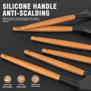 Silicone Cooking Utensils Set - Silicone Kitchen Utensils for Cooking Wooden Handles, 446°F Heat Resistant Kitchen Utensil Spatula Sets w Holder, Gadgets for Non-Stick Cookware BPA FREE (Black) by CozyNest Decor