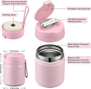 17oz Soup Thermo for Hot Food Kids,Insulated Food Jar with Spoon,Thermo Hot Food Lunch Container,Wide Mouth Leakproof Stainless Steel Lunch Box for School-Pink by TinyTreasures Baby Boutique