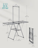 SONGMICS Clothes Drying Rack, Foldable 2-Level Laundry Drying Rack, Free-Standing Airer, 1 Additional Tall Hanging Bar, 2 Height-Adjustable Wings, 24 Drying Rails, Space Savng, Gray ULLR521G01 by TinyTreasures Baby Boutique