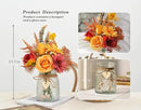 Artificial Flowers with Vase, Faux Silk Flowers Arrangement in Vase, Rustic Home Office Decorations, Farmhouse Dining Table Decor, Coffee Table Centerpiece, Fall Table Plant Decor