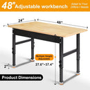 48" Adjustable Work Bench, Rubber Wood Top Workbench Heavy-Duty Work Table, 2000 LBS Load Capacity Hardwood Work Benches for Garage, Workshop, Home, Office, Easy Assembly by GreenHaven Gardens