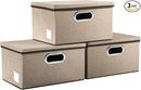 PRANDOM Storage Bins with Lids [3-Pack] Jute Fabric Foldable Storage Boxes Organizer Containers Baskets Cube with Cover for Home Bedroom Closet Office Nursery khaki（11.4X8.6X6.7 by TinyTreasures Baby Boutique