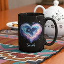Personalized Love Heart Ceramic Mug, Custom Name Black Cup 11oz Or 15oz, Customized Celestial Themed Coffee Mug, Valentine's Day Themed Keepsake Cup, Gift For Him Her, Heart Mug by CozyNest Decor