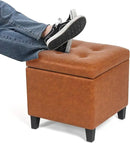 Adeco 17.7" Leather Cube Storage Orange Ottomans for Living Room by CozyNest Decor