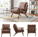 Mid Century Modern Accent Chair with Ottoman, Farmhouse PU Upholstered Living Room Armchair and Ottoman Set, 23" Seat Wide Retro Leisure Lounge Chair with Wood Frame for Home, Bedroom, Office, Brown by CozyNest Decor