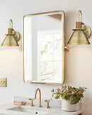 Antique Brass Wall Sconce, HWH Gooseneck Barn Wall Light Fixtures, 1-Light Single Wall Vanity Light, Farmhouse Wall Lamp for Bedroom Bedside Kitchen Hallway, Hammered Metal Shade, 5HZG74B-L BG by CozyNest Decor