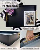 22 Inch Rectangle Black Ottoman Tray with Gold Metal Handles, Extra Large Wooden Serving Tray for Living Room, Coffee Table, Kitchen & Hosting by CozyNest Decor