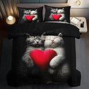 Cute Cat Comforter Set Twin,Kawaii Cat Bedding Set for Girls,Cute Animal Comforter Red Love Heart Bedding Decor,Kawaii Farm Animal Quilt Patterns Kids and Adults by CozyNest Decor