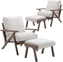 chairus 2 Sets Mid-Century Modern Accent Chairs with Ottoman, Linen Fabric Armchair with Wood Legs Comfy Upholstered Single Sofa Chair for Living Room/Bedroom/Lounge, White by CozyNest Decor