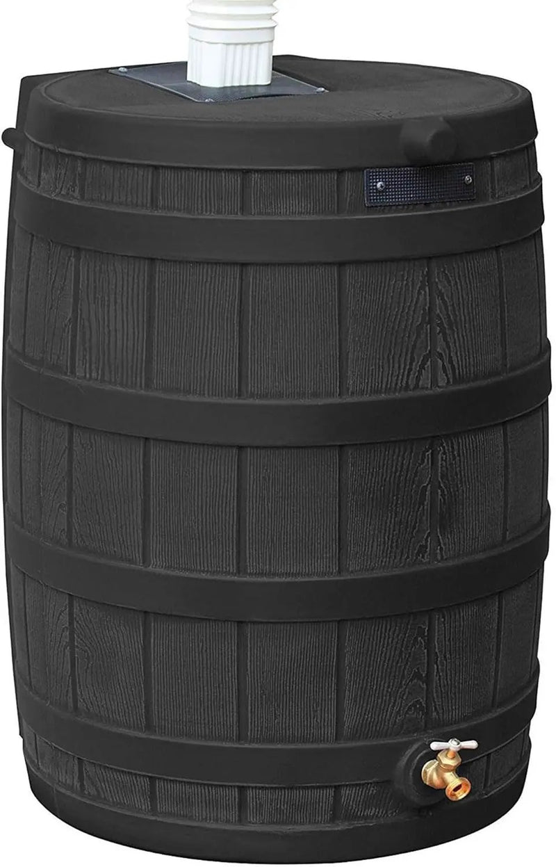 Good Ideas Rain Wizard 50 Gallon Plastic Outdoor Home Rain Barrel Water Storage Collector with Brass Spigot and Flat Back Design, Black (3 Pack), photo 2 of 6