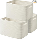 Storage Basket - Woven Cotton Rope Baskets for Organizing, Decorating Shelves, Books, Towels, Toys - 3 Pack - White by TinyTreasures Baby Boutique