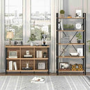 FATORRI 6 Cube Storage Organizer with Shelf, Long Wood and Metal Cubby Bookcase, Industrial Horizontal Bookshelf (Rustic Oak, 47 Inch) by CozyNest Decor
