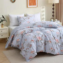 ABREEZE Floral Duvet Cover Queen Size Set Bird Flowers Bedding Set 100% Brushed Cotton Bedding Collection 1 Duvet Cover with 2 Pillowcases Grey by CozyNest Decor