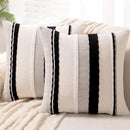 Boho Throw Pillow Covers 18x18 Set of 2 Farmhouse Decorative Cushion Case Striped Square Pillows Cover Chenille Pillow Cases Accent Neutral Pillowcase for Sofa Couch Bed,Black and White by CozyNest Decor
