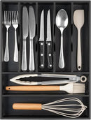 Bellsal Bamboo Silverware Drawer Organizer, Utensil Kitchen Drawer Organizer, Utensil Holder Cutlery Tray with Grooved Drawer Dividers for Kitchen Utensils and Flatware Bedroom Office (7 Slot, Black) by CozyNest Decor